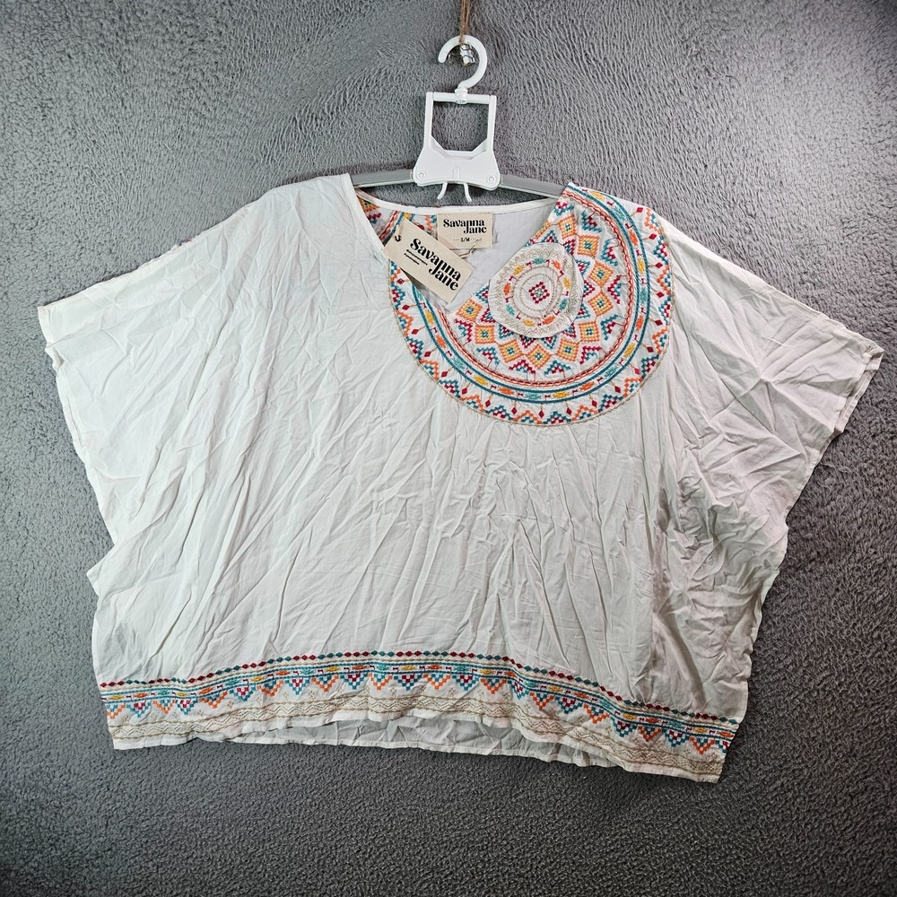 NEW Savanna Jane Oversized Poncho Top Blouse Women Small Medium White